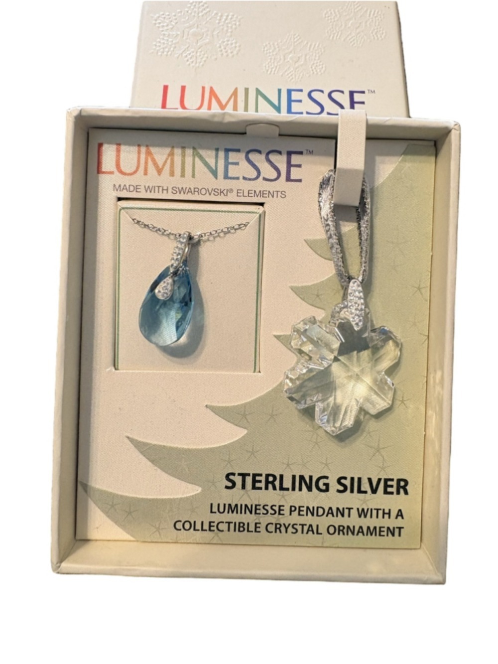 LUMINESSE Sterling Silver Necklace & Swarovski Crystal Ornament Set NIB